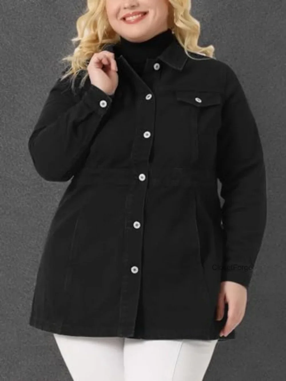 Plus Size Denim Jacket Buttons Long Sleeve Jean Jacket Women